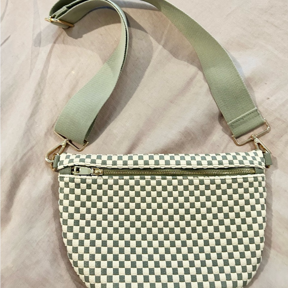 Checkered Vegan Leather Sling Crossbody Bag